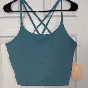 Blogilates Blue Strappy Crop Top w Built in Bra 1X